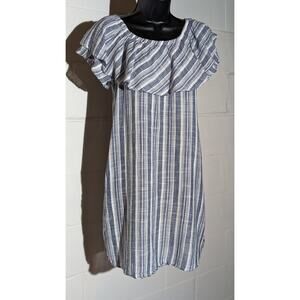 Girl Krazy Striped Dress Blue White Ruffle Off Shoulder Cotton Sundress Small